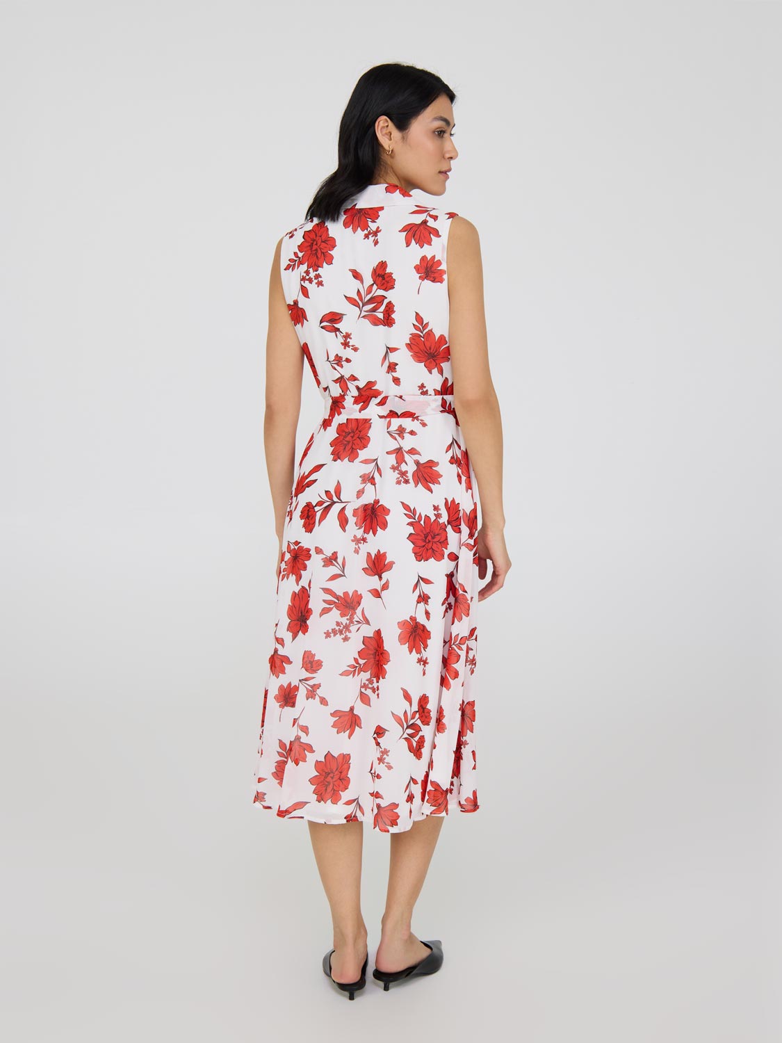 Robe midi sans manches en mousseline à imprimé floral