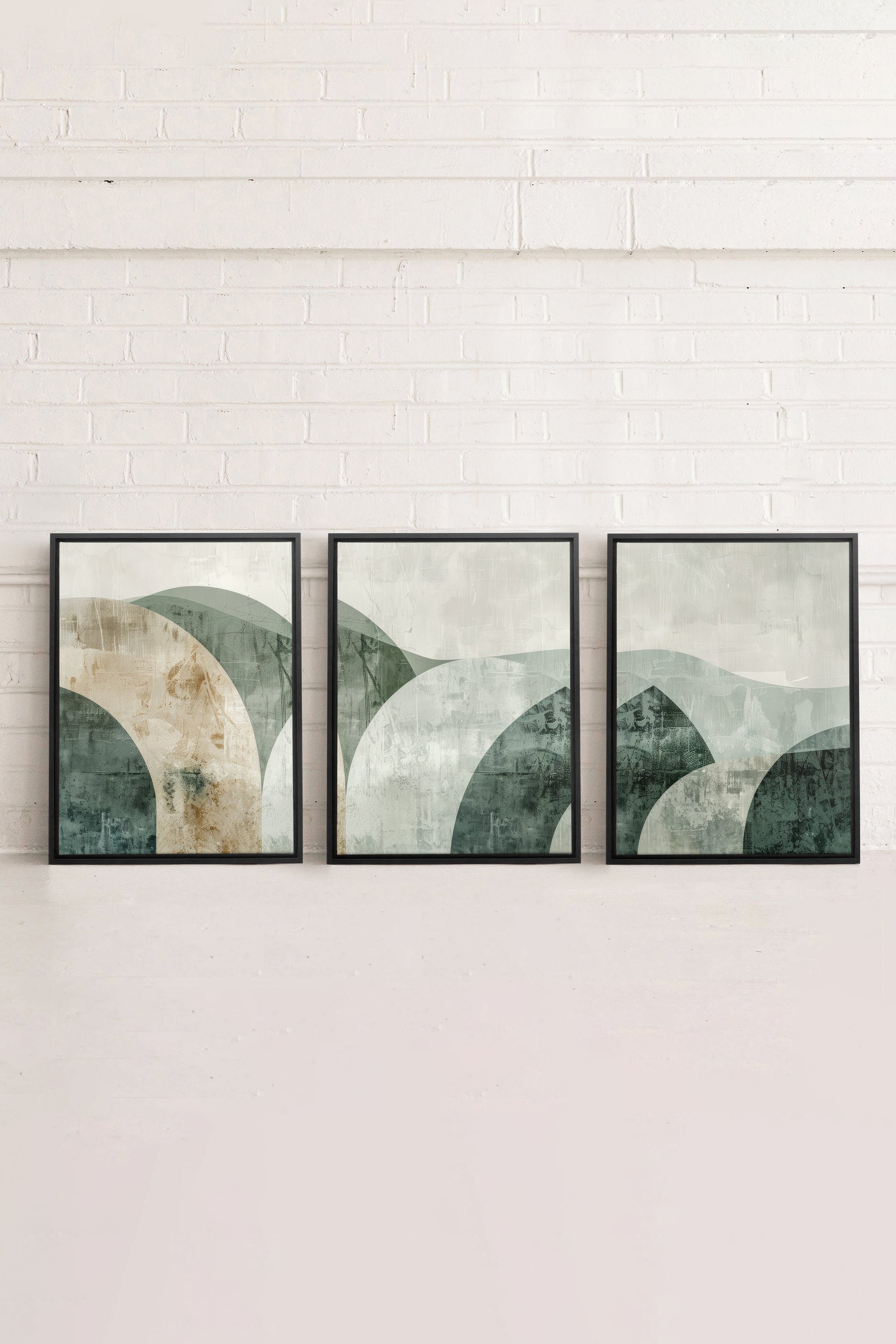GREEN ELEGANCE TRIO (3 Stretched Canvas Artworks)