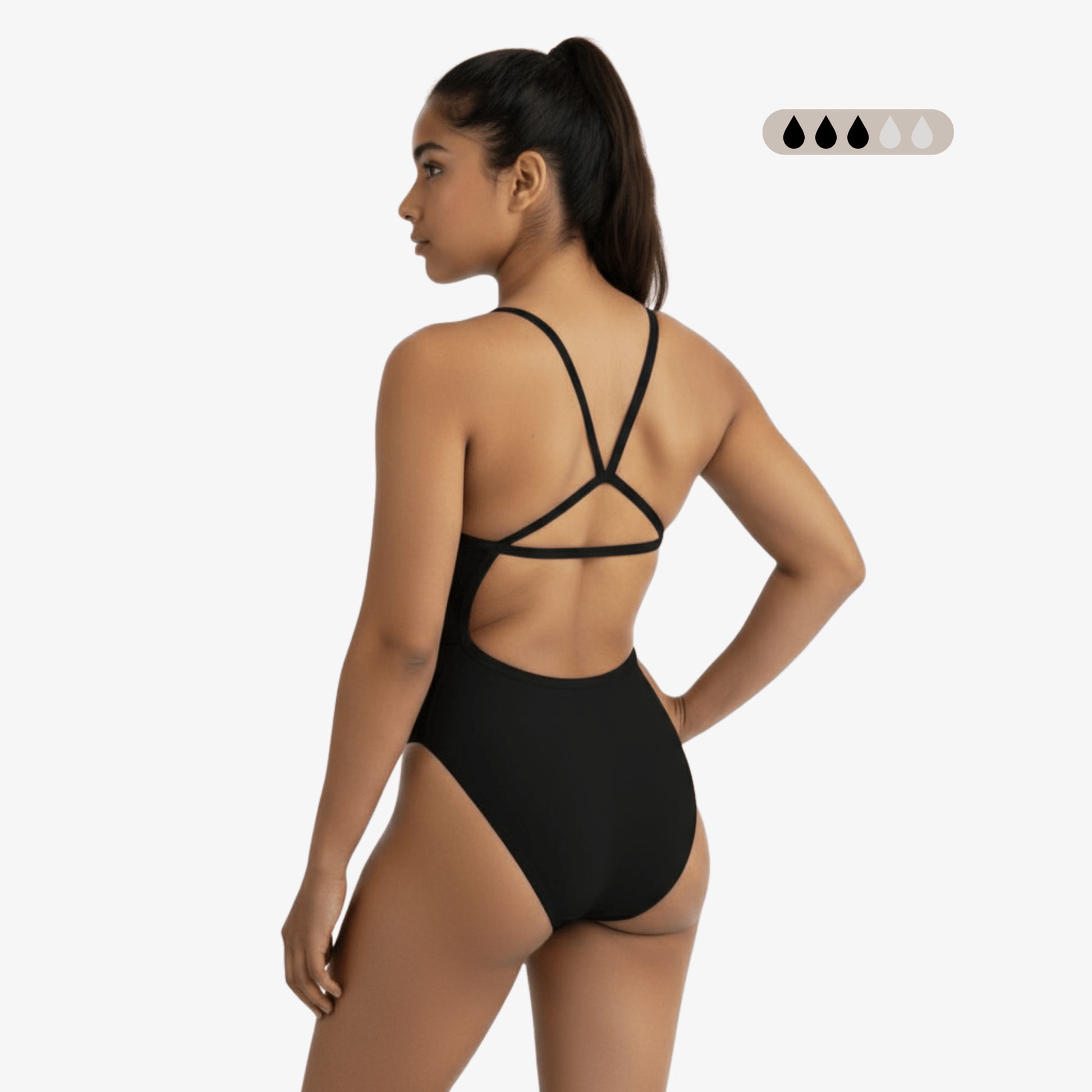 Maillot de bain une pièce menstruel Onyx SecureFlo à dos ouvert de Norca