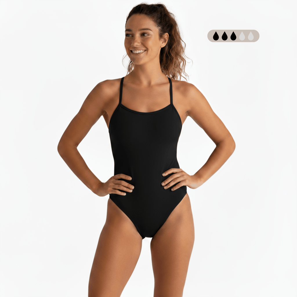Maillot de bain une pièce menstruel Onyx SecureFlo à dos ouvert de Norca