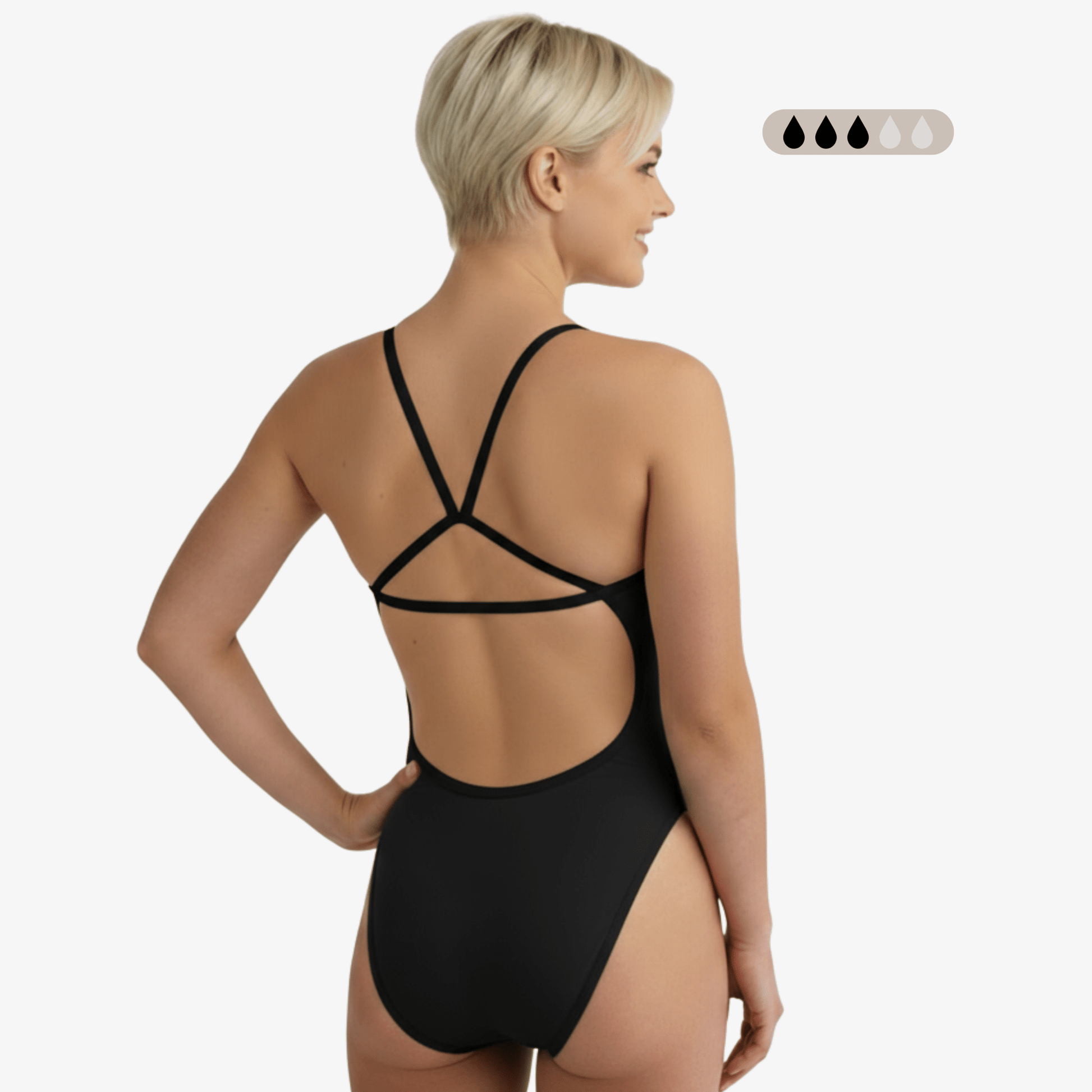 Maillot de bain une pièce menstruel Onyx SecureFlo à dos ouvert de Norca