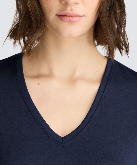 T-shirt col V en laine mérinos pour femme