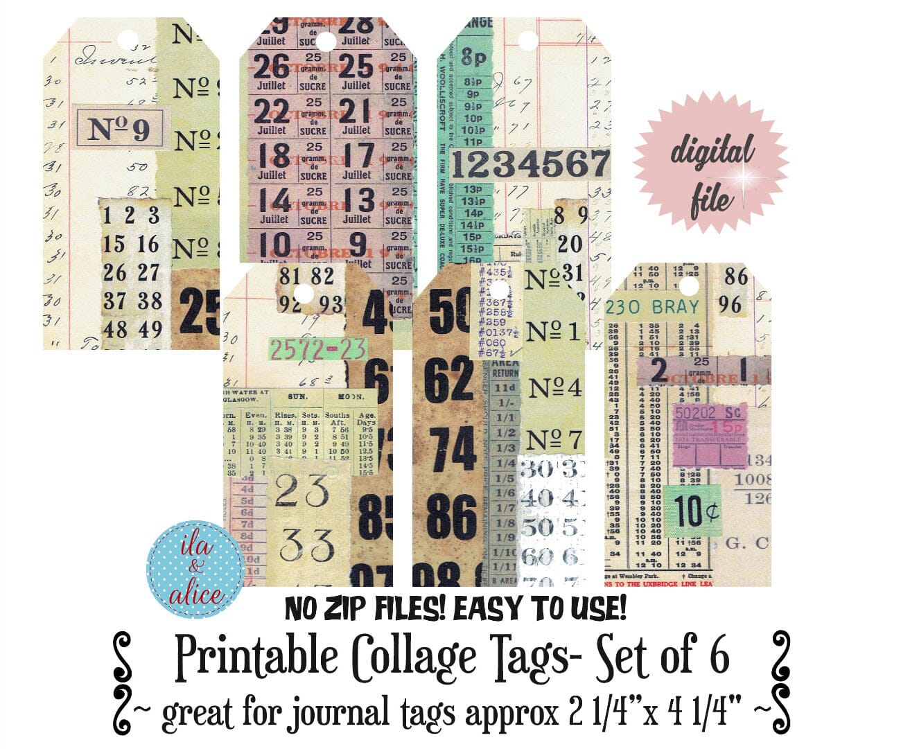 Digital Journal Tags with Numbers-Muted tones Set #1
