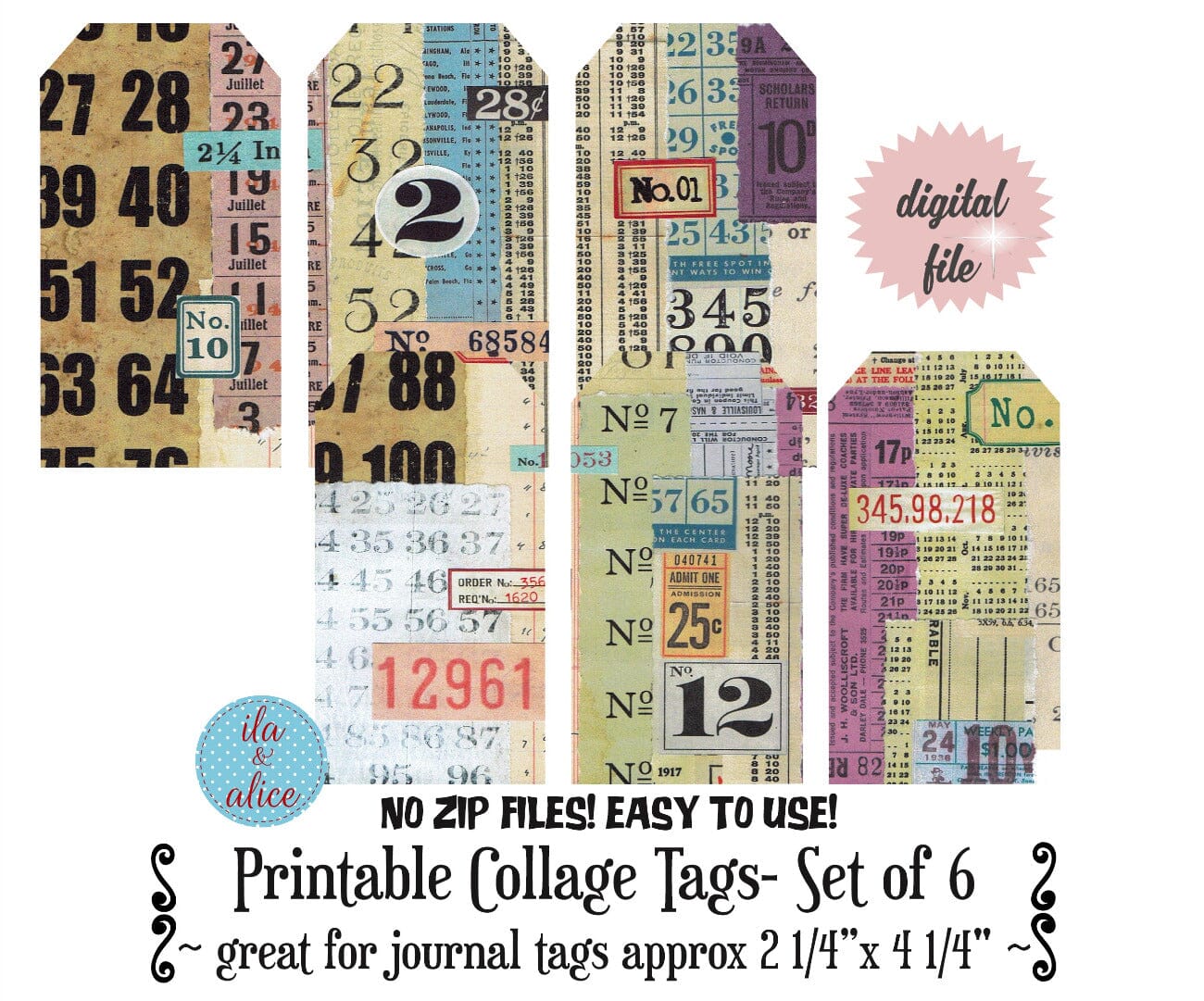 Digital Journal Tags with Numbers-Darker Colours Set #3