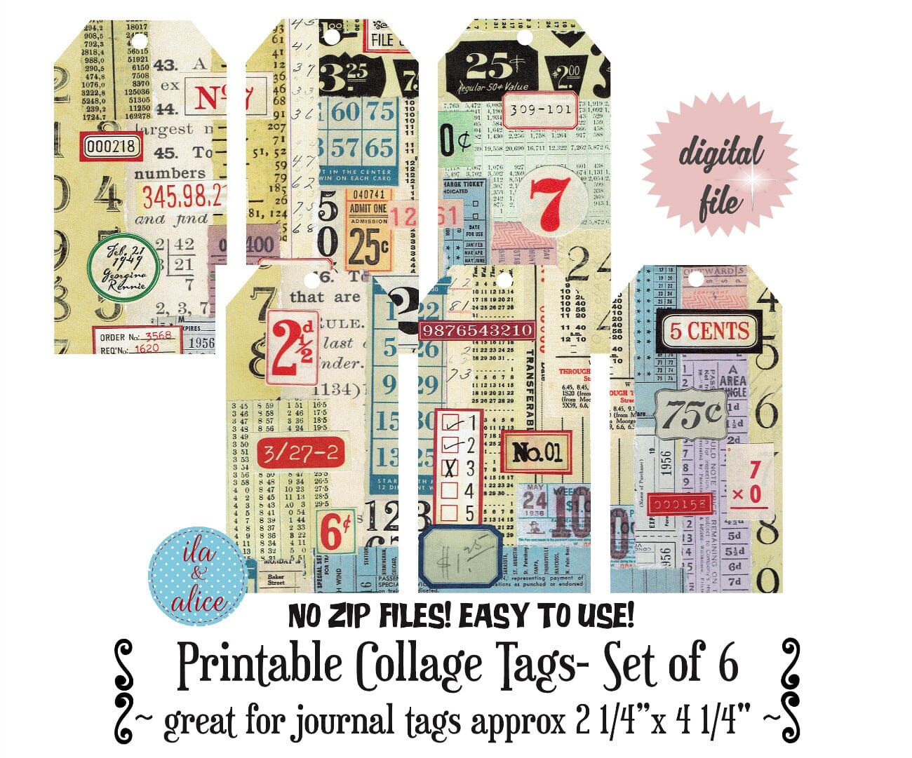 Digital Journal Tags with Numbers-Red & Blue Set #2