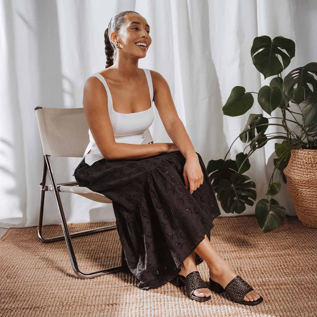 The Paloma Heeled Sandal Perforated Black