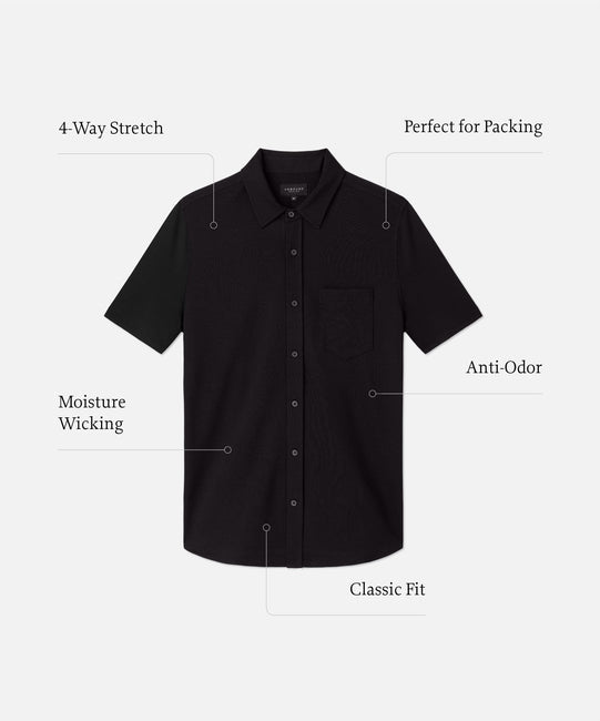 Chemise boutonnée à manches courtes en laine mérinos pour homme