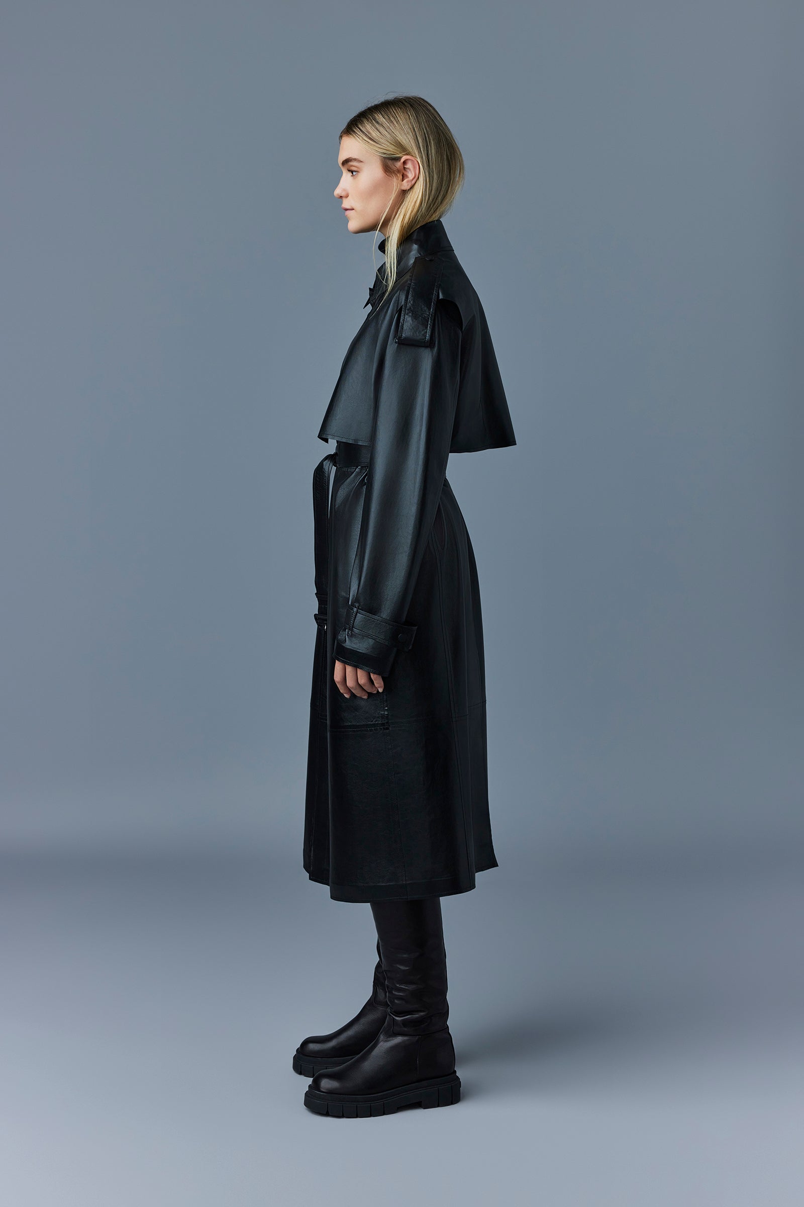 ADRIANA Trench en cuir de veau avec ceinture