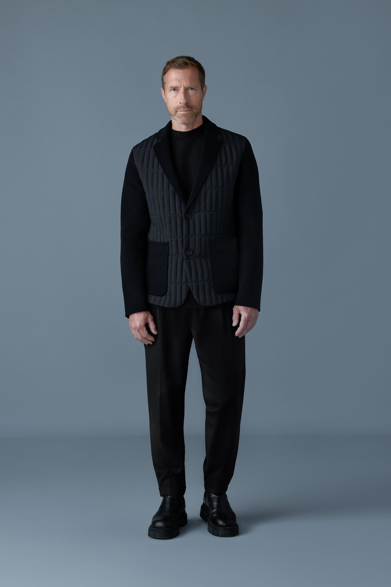 JOHN Mixed-media vertical quilt blazer