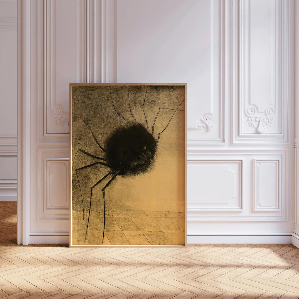 Estampe d'Odilon Redon représentant une araignée souriante : œuvre symboliste étrange, impression giclée encadrée