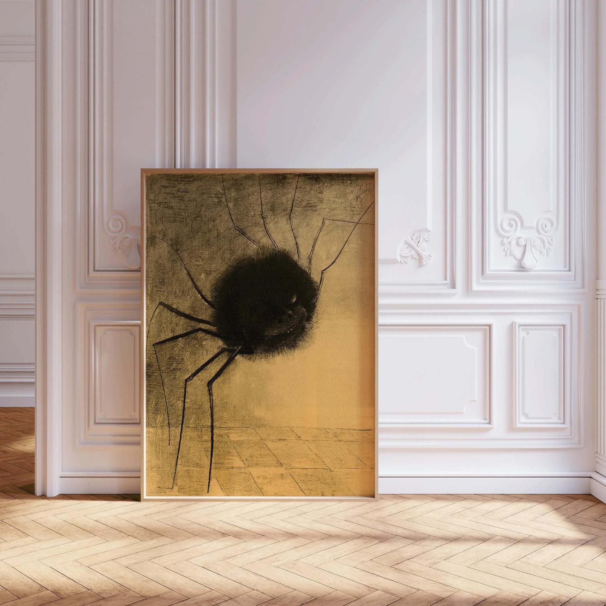 Estampe d'Odilon Redon représentant une araignée souriante : œuvre symboliste étrange, impression giclée encadrée