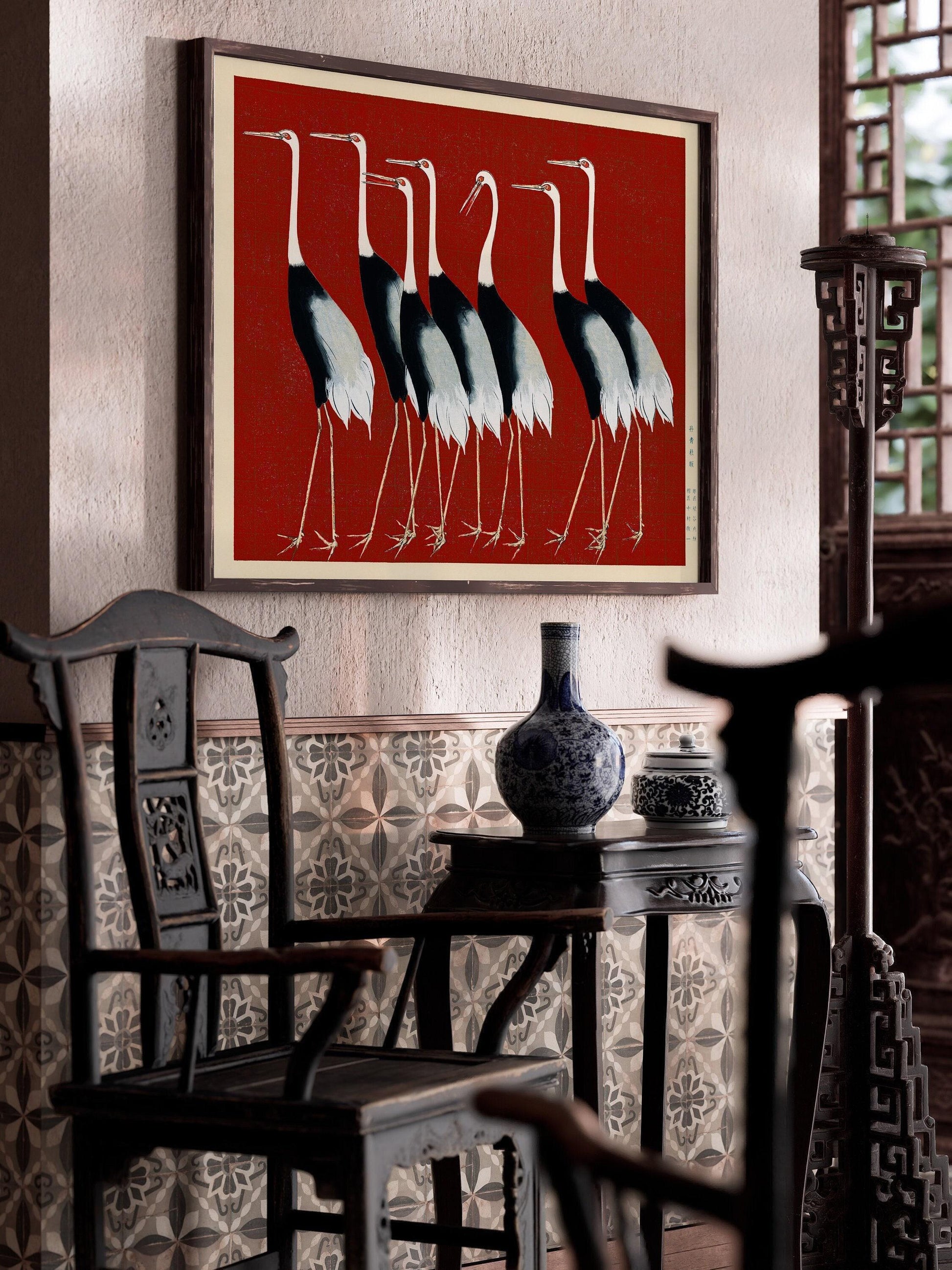 Estampe Ogata Korin représentant des grues rouges : giclée d'art japonais vintage