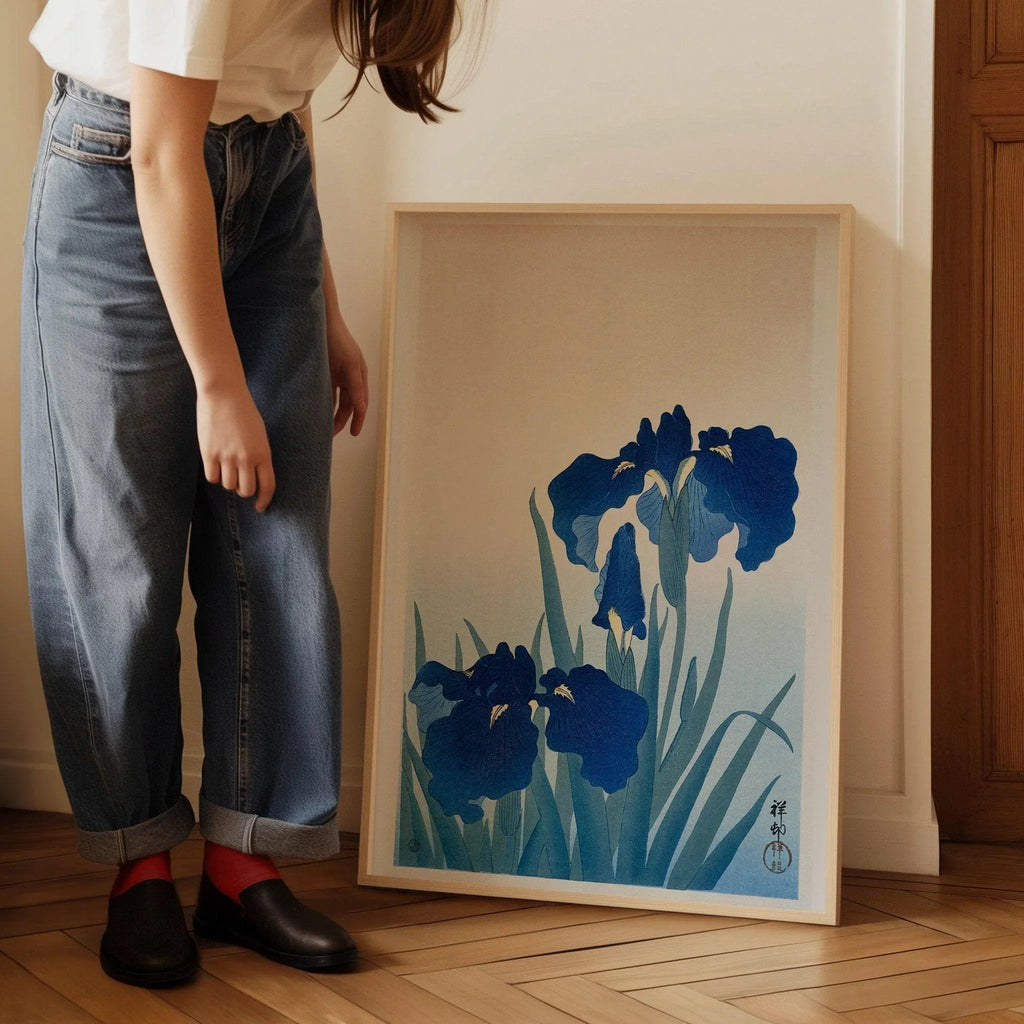 Ohara Koson Irises Giclee Print: Vintage Japanese Botanical Art
