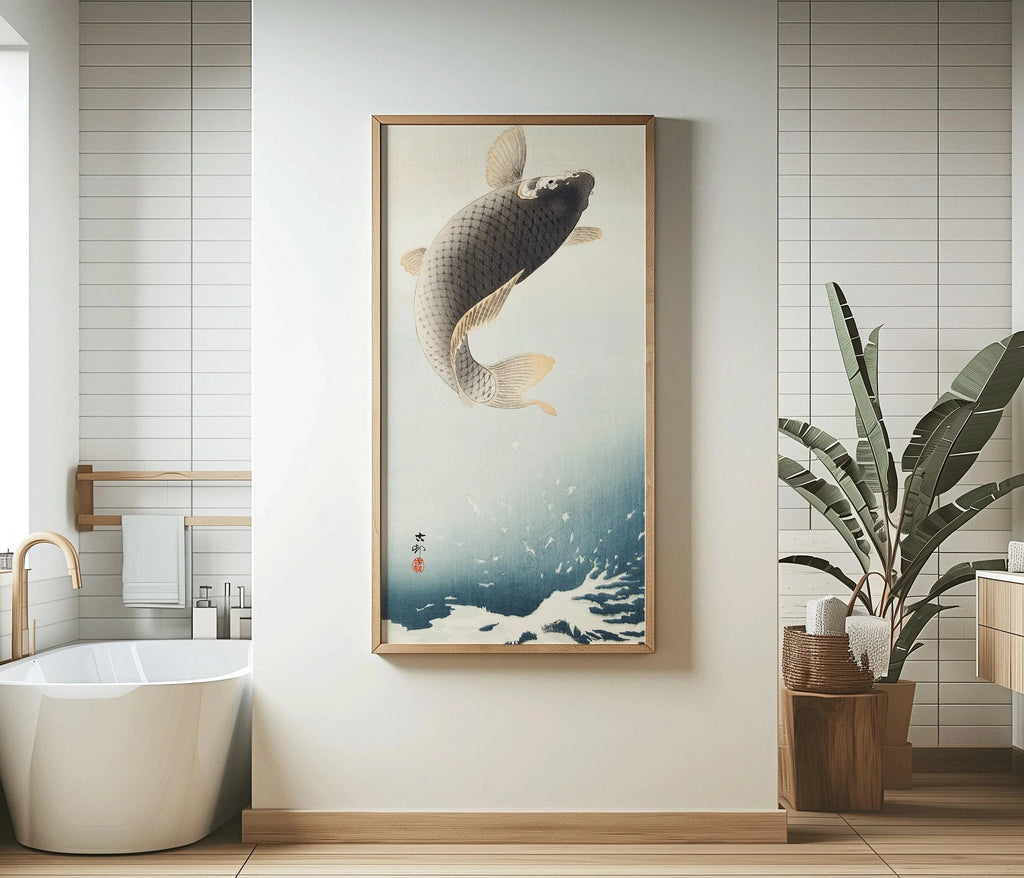Estampe « Carpe bondissante » d'Ohara Koson : Art japonais vintage, qualité giclée