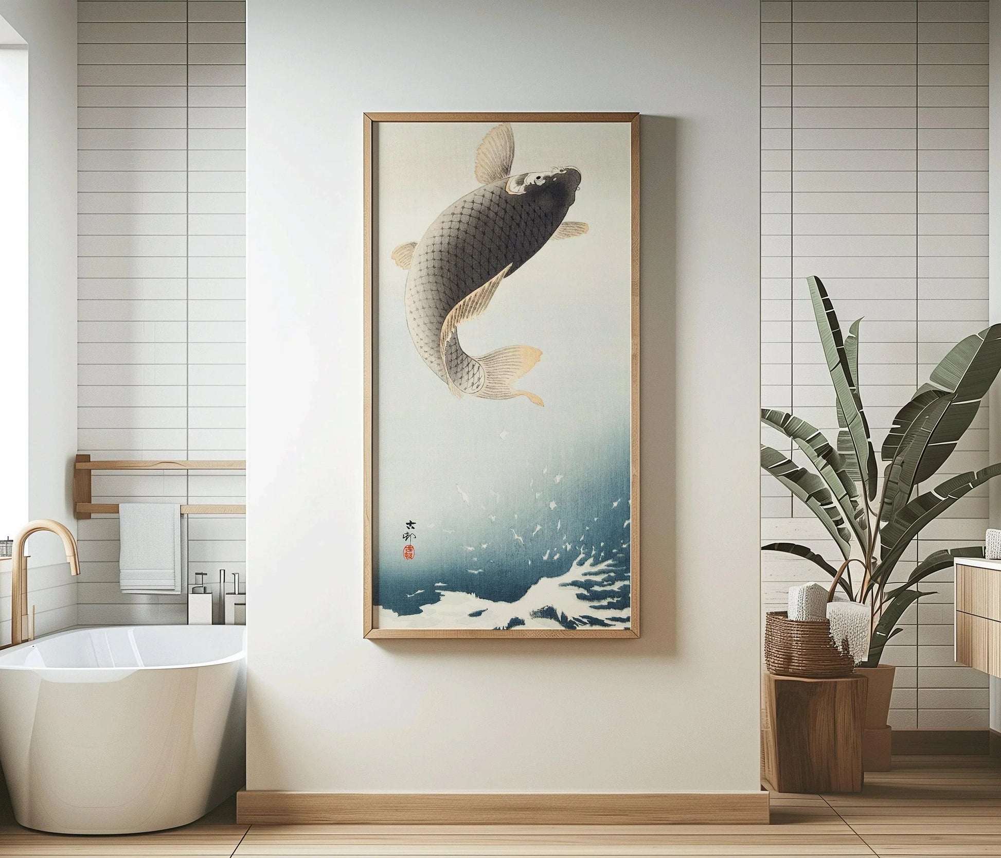 Estampe « Carpe bondissante » d'Ohara Koson : Art japonais vintage, qualité giclée