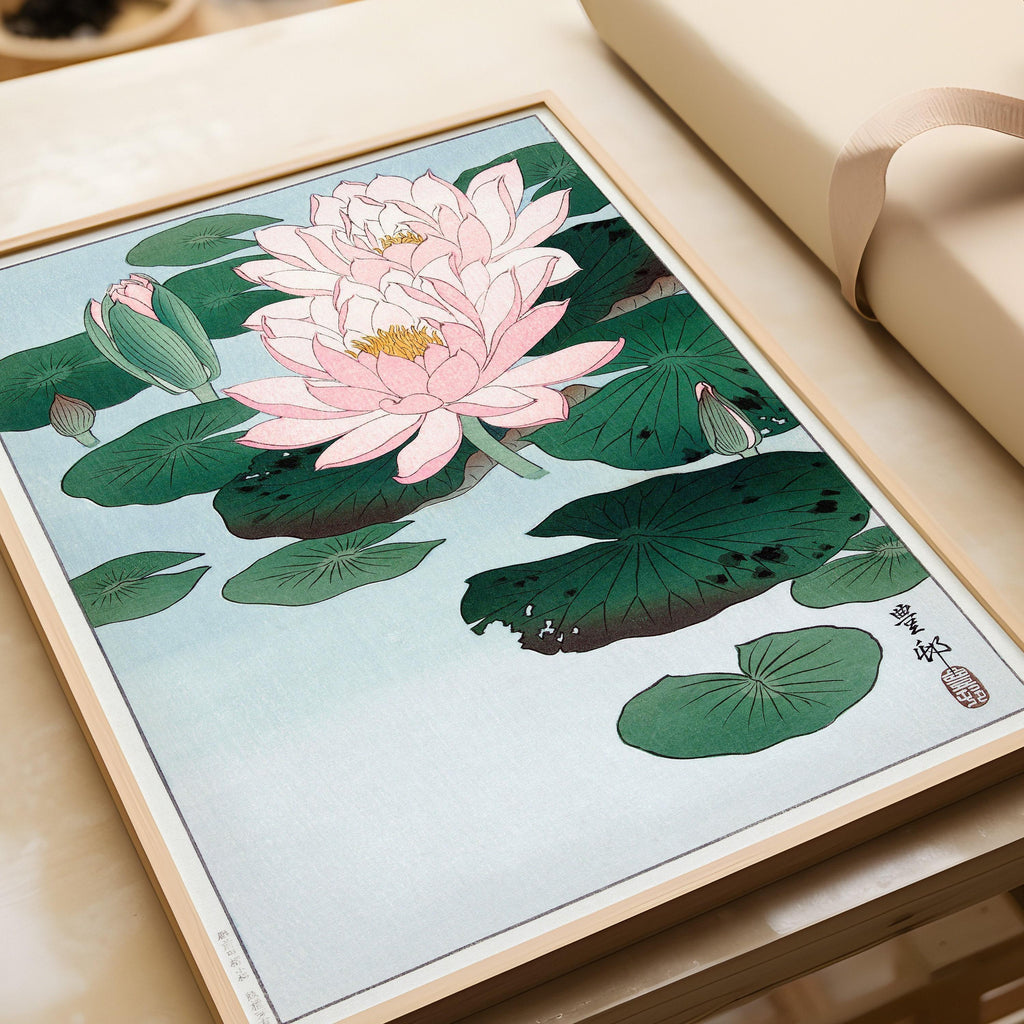 Ohara Koson - Nénuphars | ESTAMPE | Art botanique japonais vintage Shin-Hanga Kach≈ç-E (disponible encadrée à la main ou non encadrée)