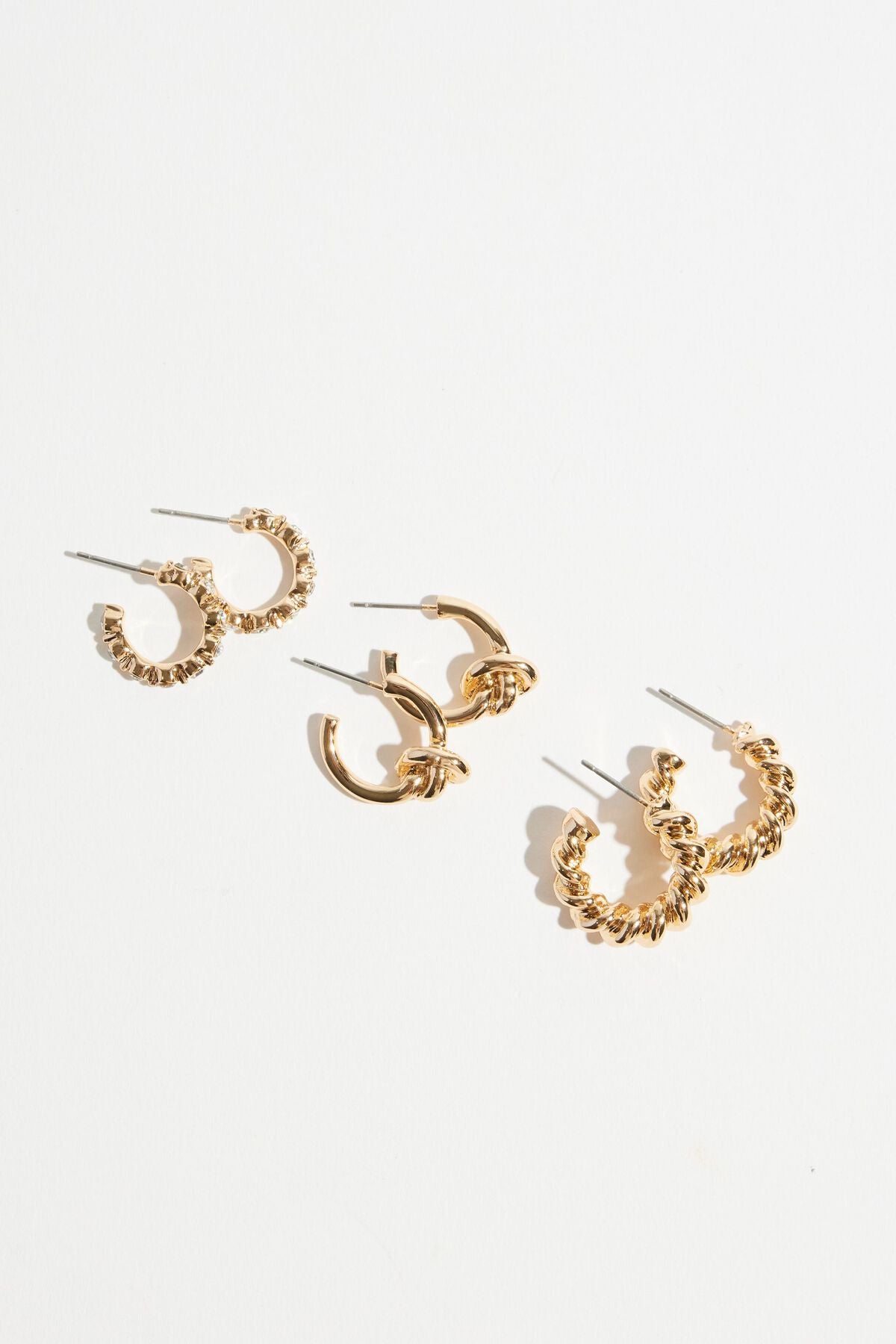 3-Pack Knotted Hoop Earrings