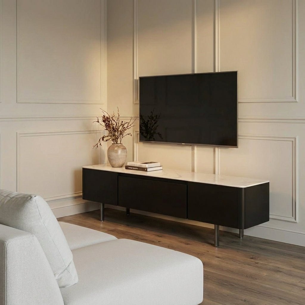 Olomouc Black and Marble Media Console