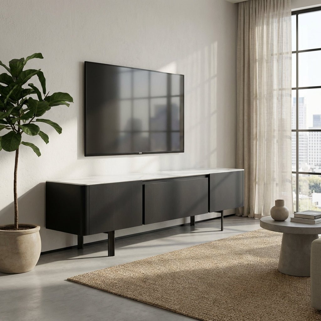 Olomouc Black and Marble Media Console