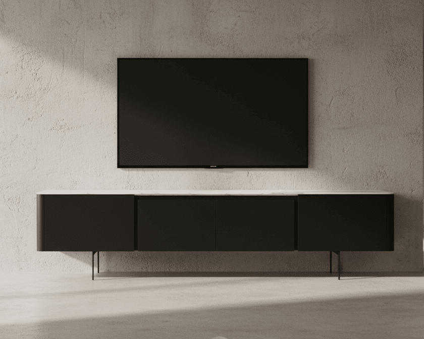 Olomouc Black and Marble Media Console