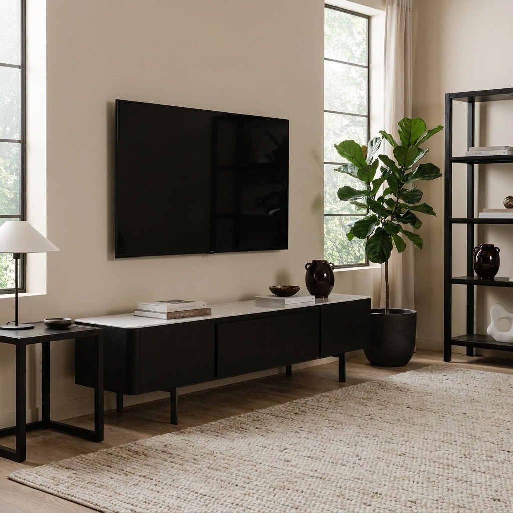 Olomouc Black and Marble Media Console