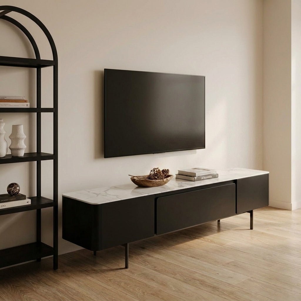 Olomouc Black and Marble Media Console