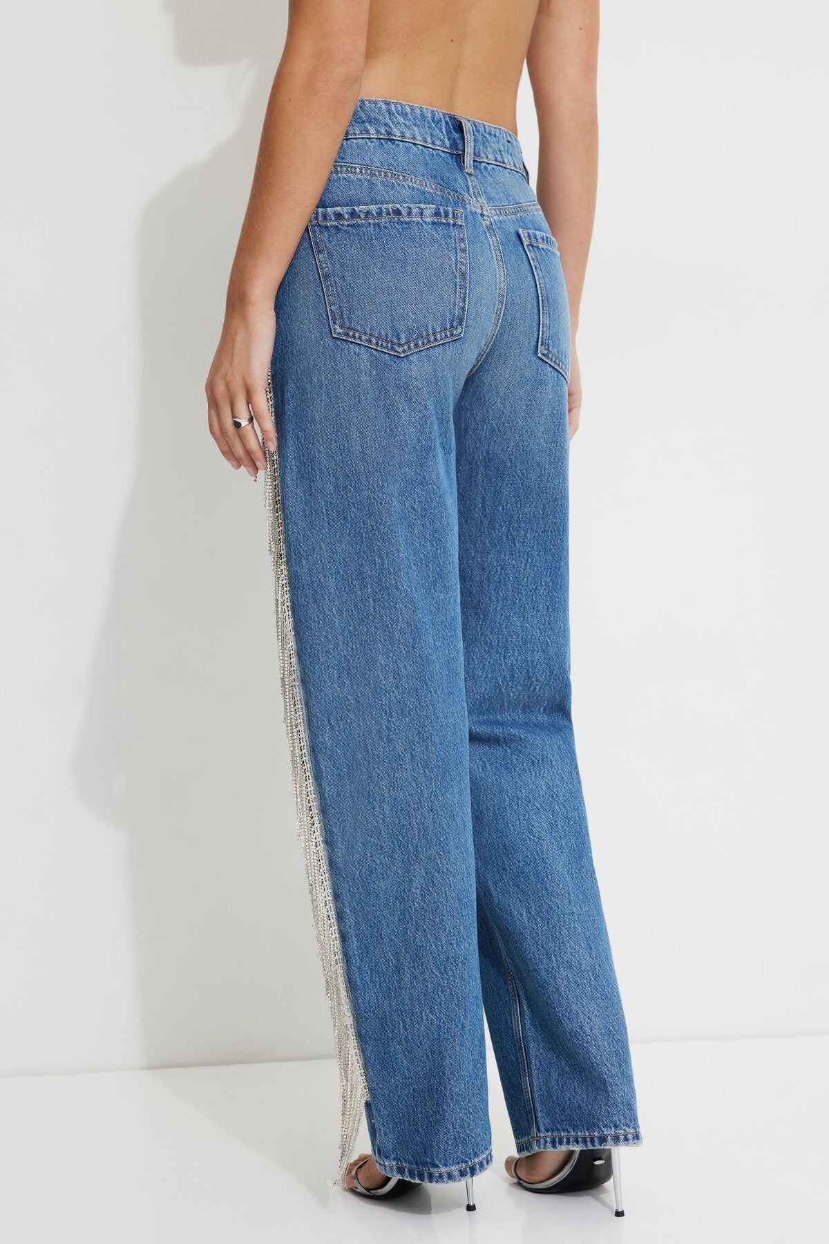 Mika Rhinestone Fringe Relaxed Straight Jeans