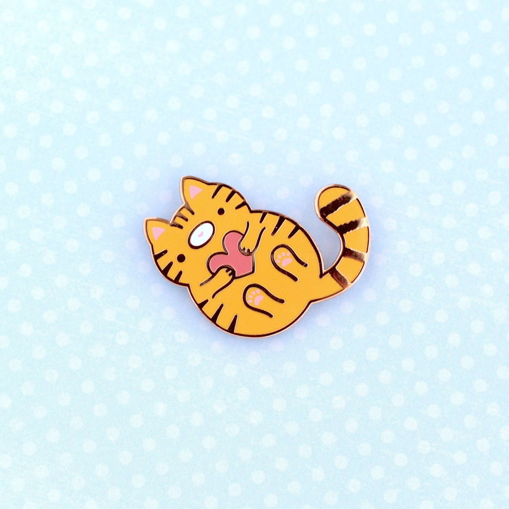 Broche en émail chat tigré orange - Broche sac à dos - Cadeau chat orange