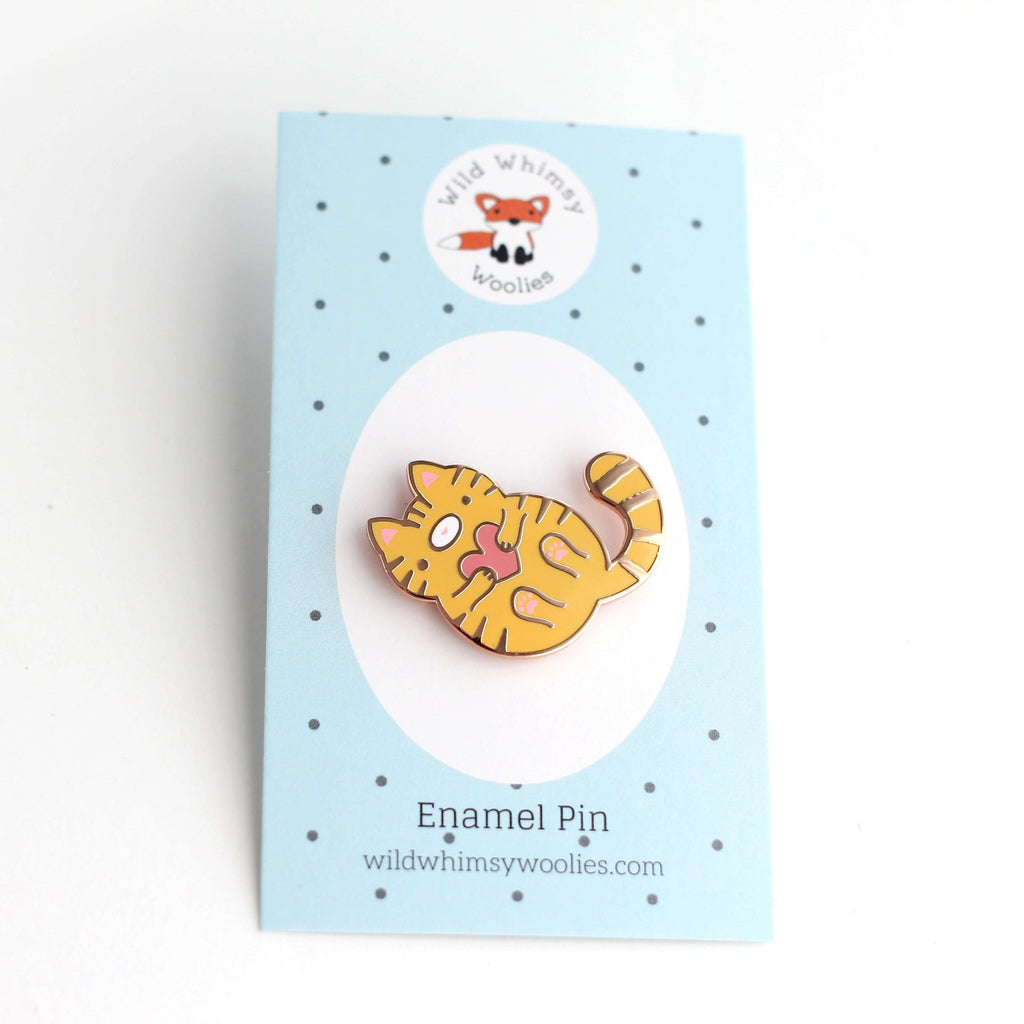 Broche en émail chat tigré orange - Broche sac à dos - Cadeau chat orange