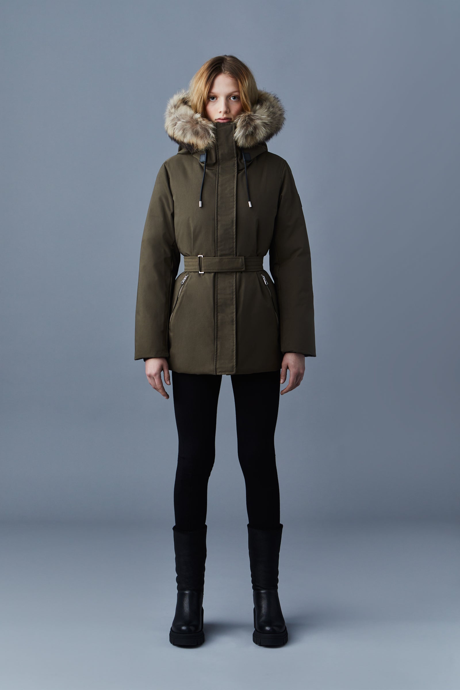 Parka en duvet 2 en 1 JENI avec plastron amovible et fourrure naturelle