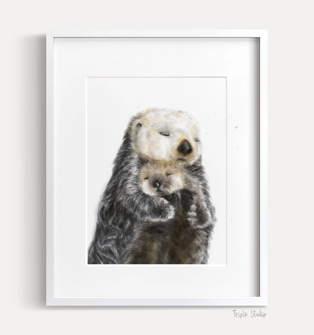 Affiche murale Bébé loutre de mer et sa maman