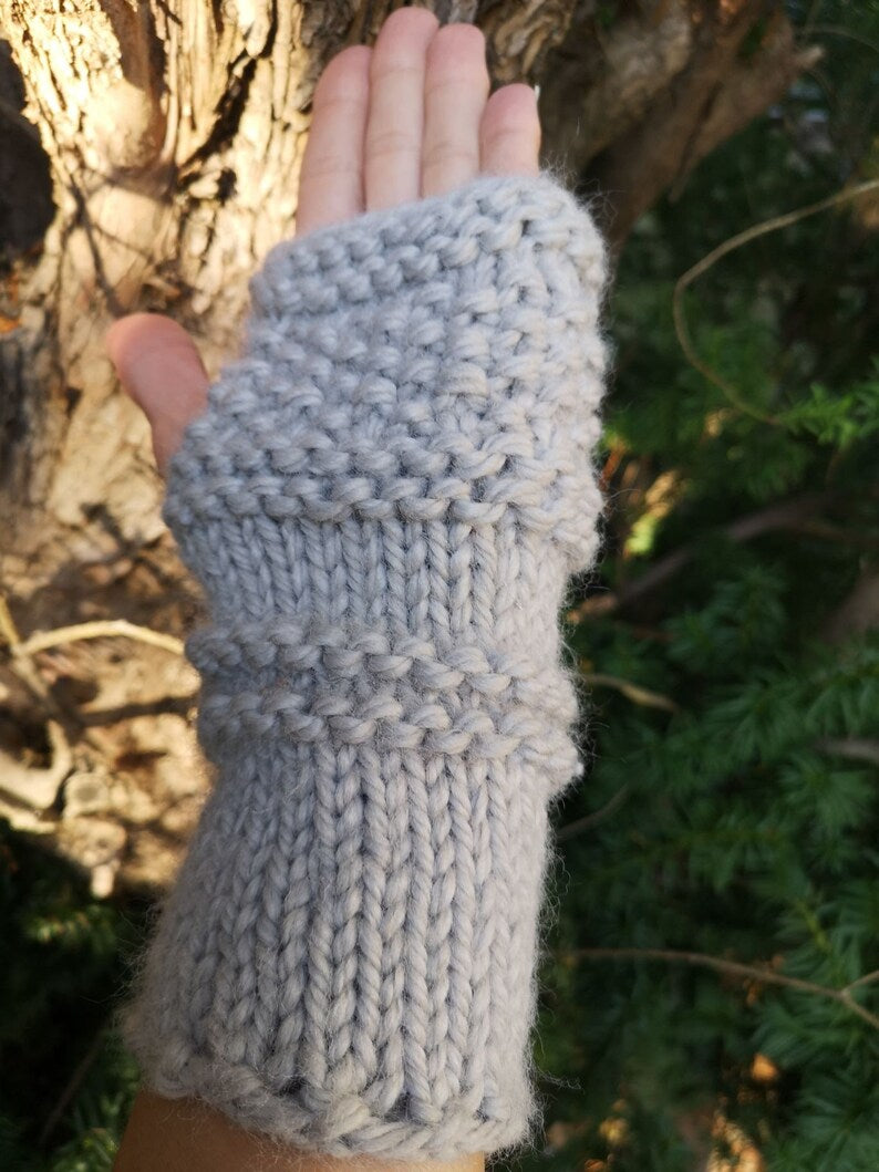 Sustainable Gray Knit Gloves Recycled Poly Re-spun