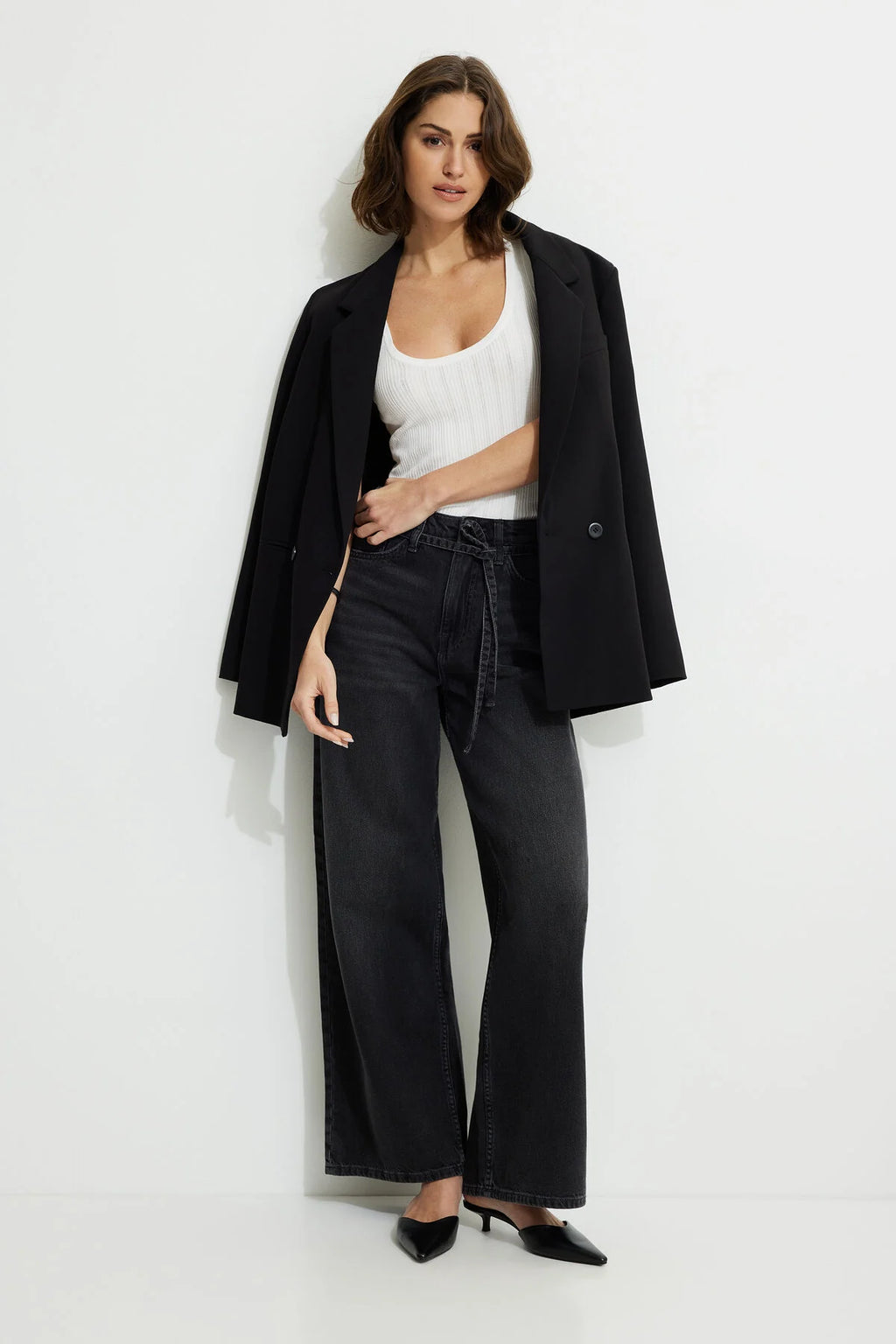 Jean baggy à cordon de serrage