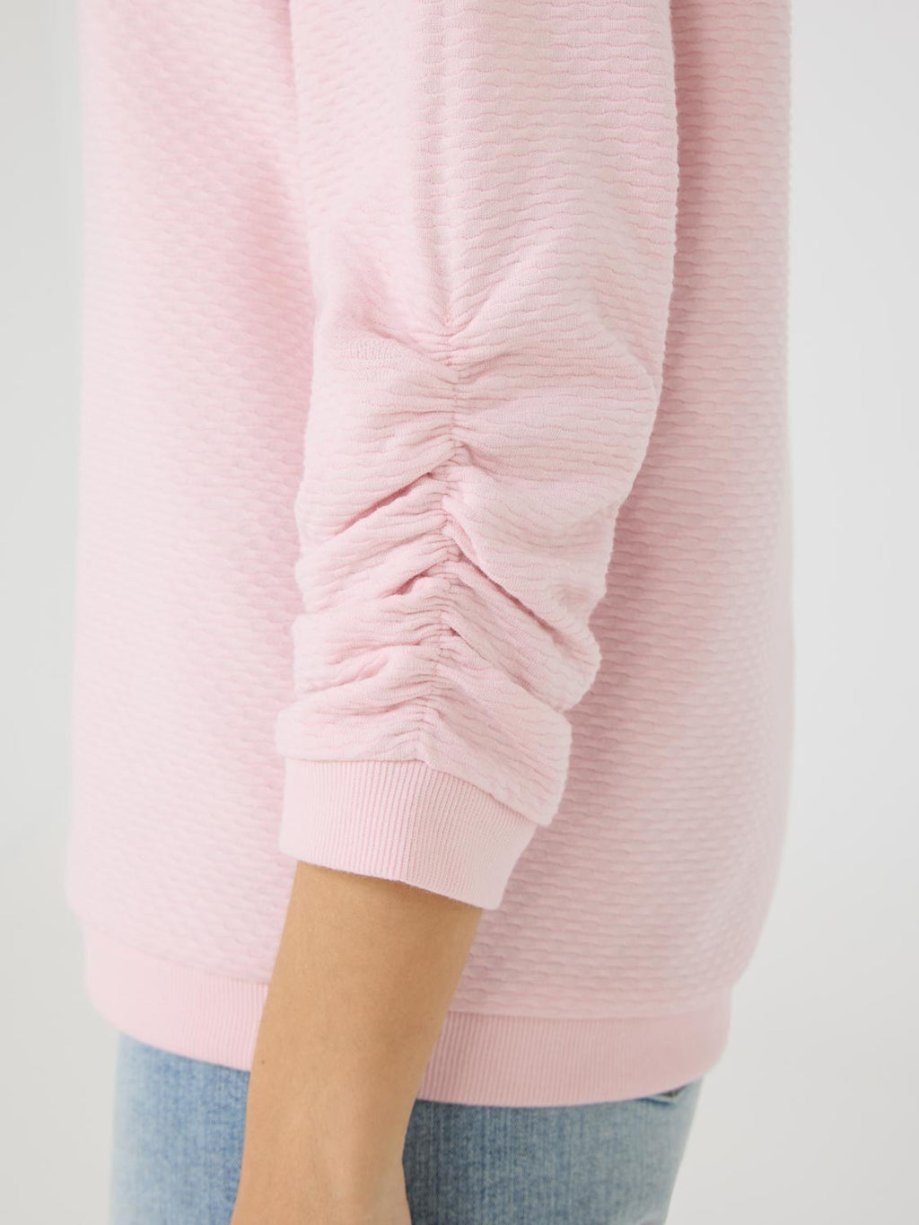 3/4 Ruched Sleeve Jacquard Sweatshirt