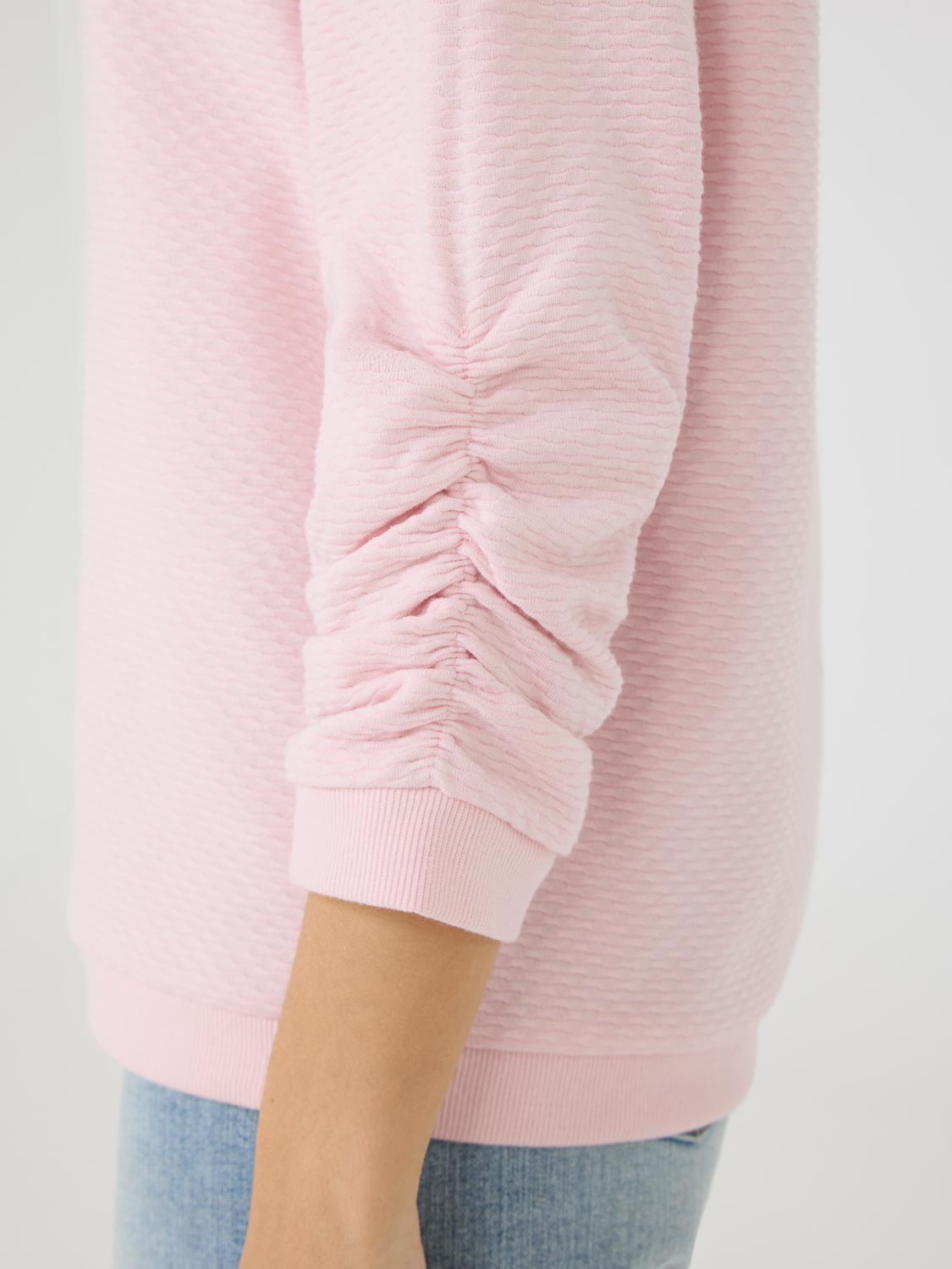 3/4 Ruched Sleeve Jacquard Sweatshirt