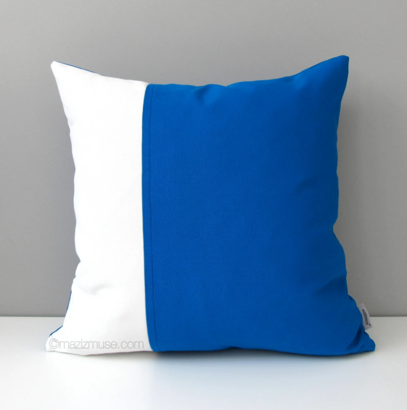 Housse de coussin d'extérieur Sunbrella® bleu Pacifique et blanc, coussins bleu cobalt