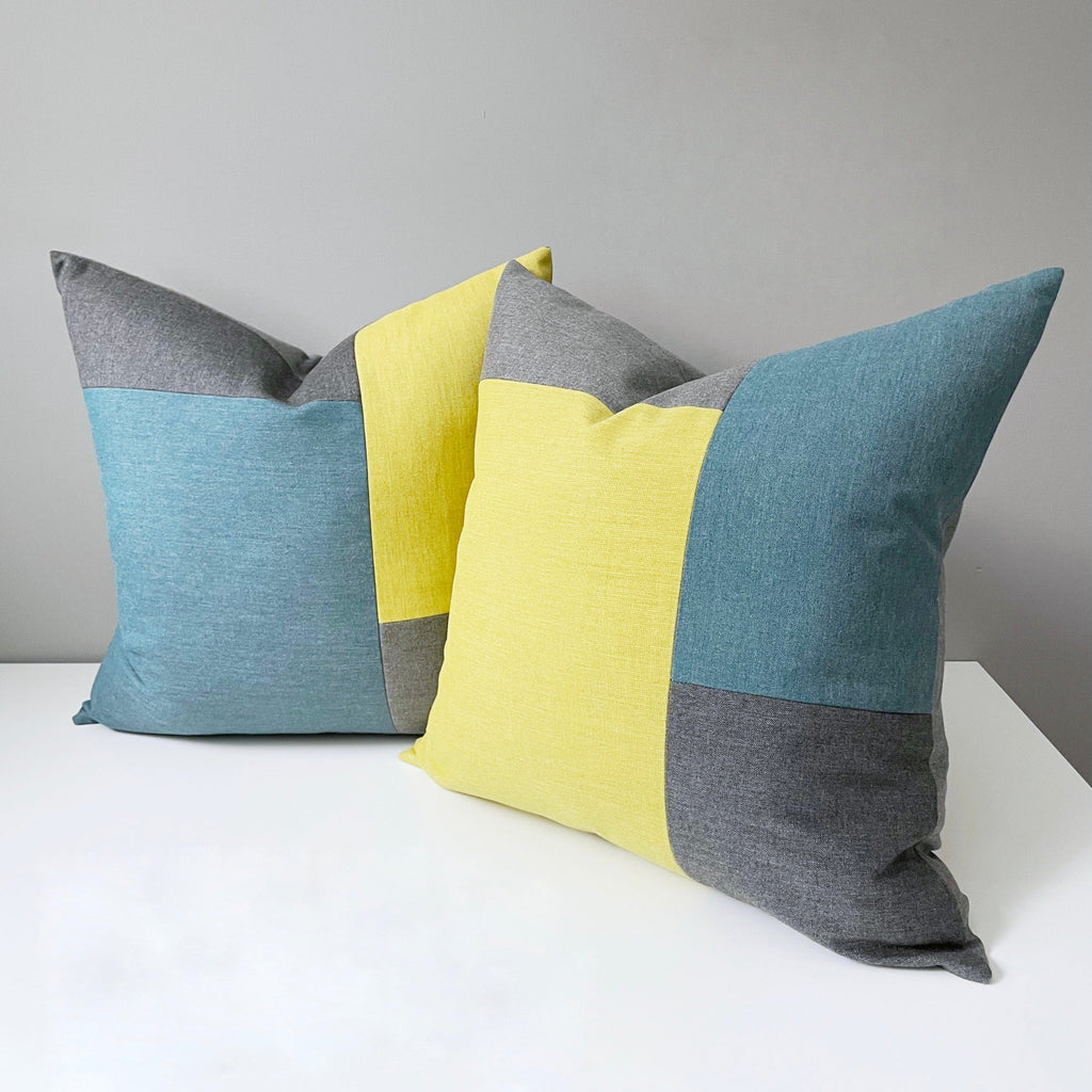 PAIR of Colorful Sunbrella® Outdoor Pillow Covers, Lagoon & Citrus Cushions