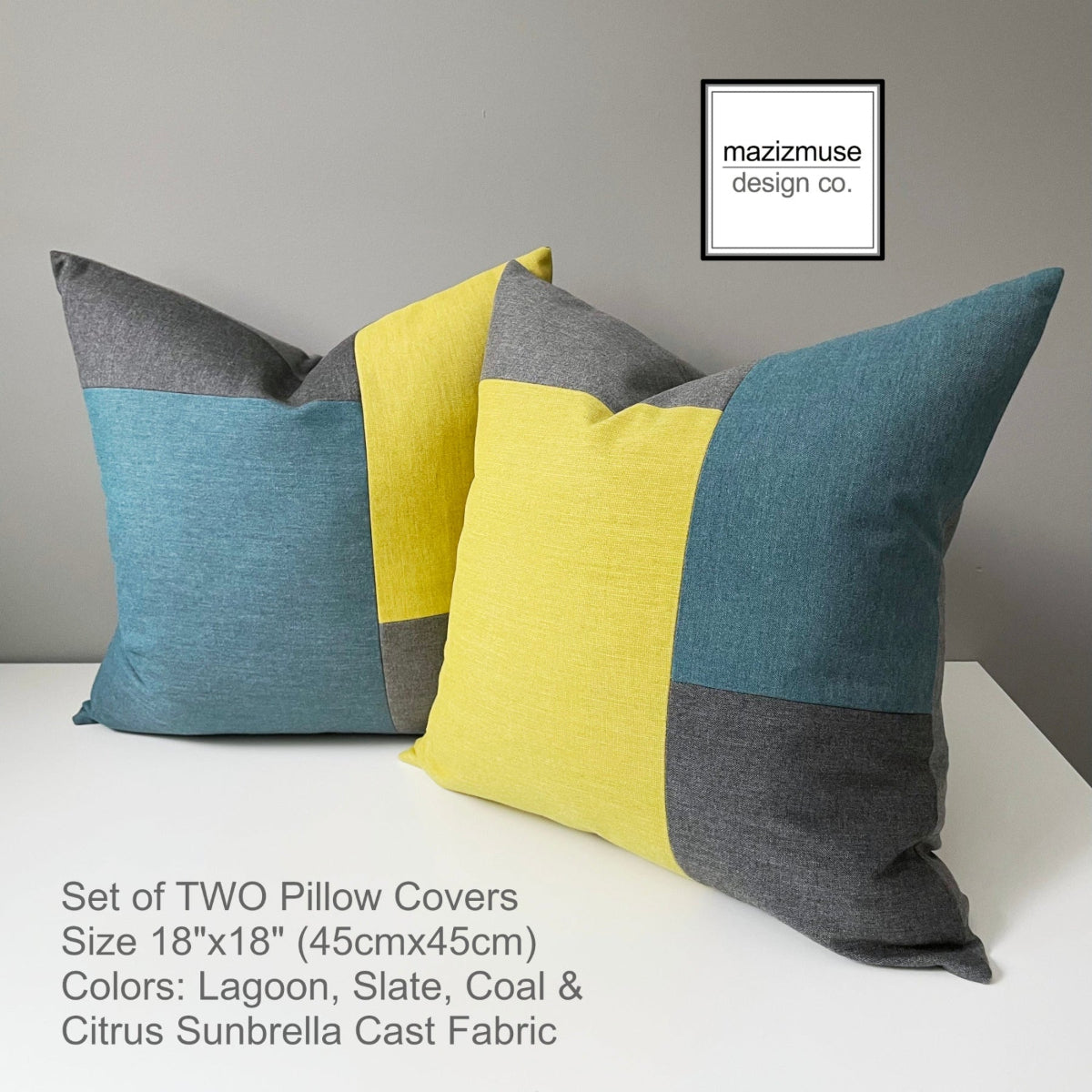 Deux housses de coussin d'extérieur Sunbrella® vert sauge, coussins Oasis Petal et Ash
