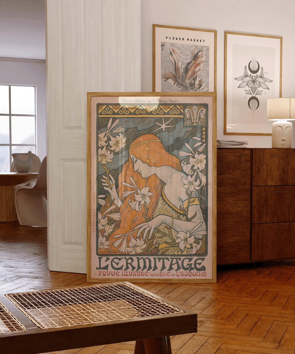 Paul Berthon - The Hermitage Art Nouveau Print: Flowing Lines & Lilies