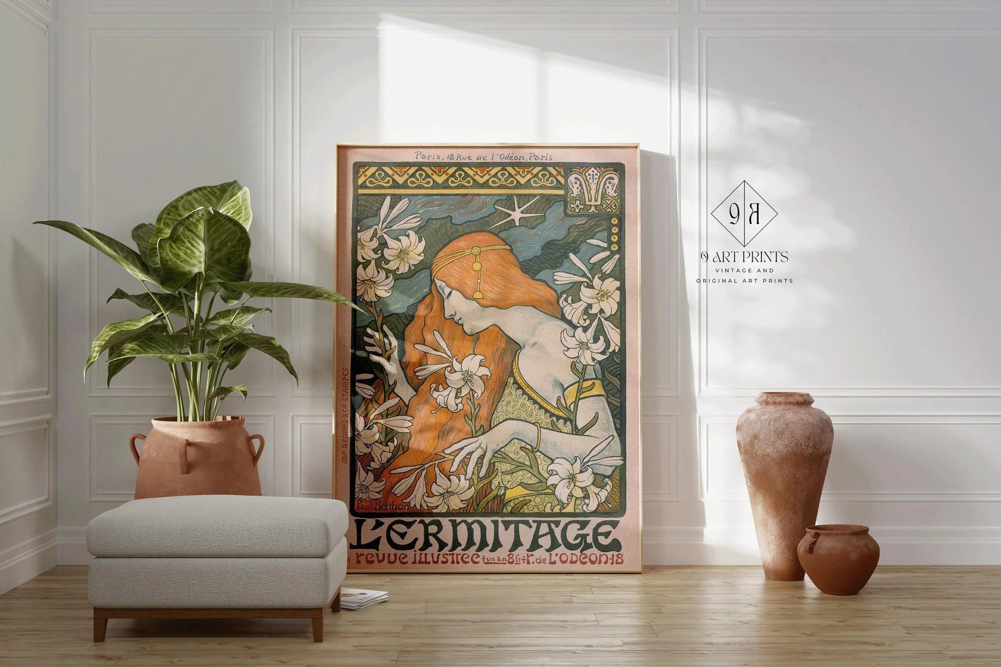Paul Berthon - The Hermitage Art Nouveau Print: Flowing Lines & Lilies