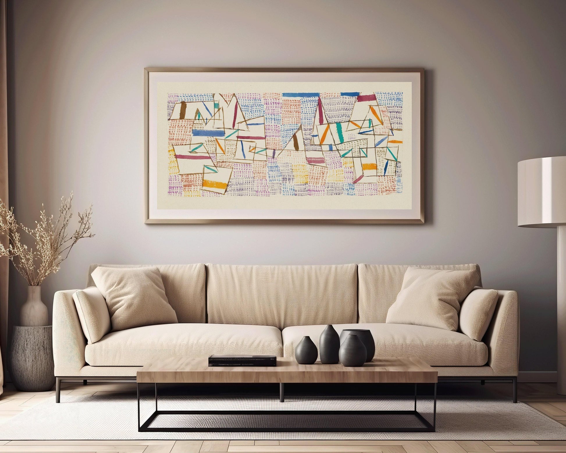 Estampe abstraite « Côte de Provence » de Paul Klee : panoramique large (2x1)