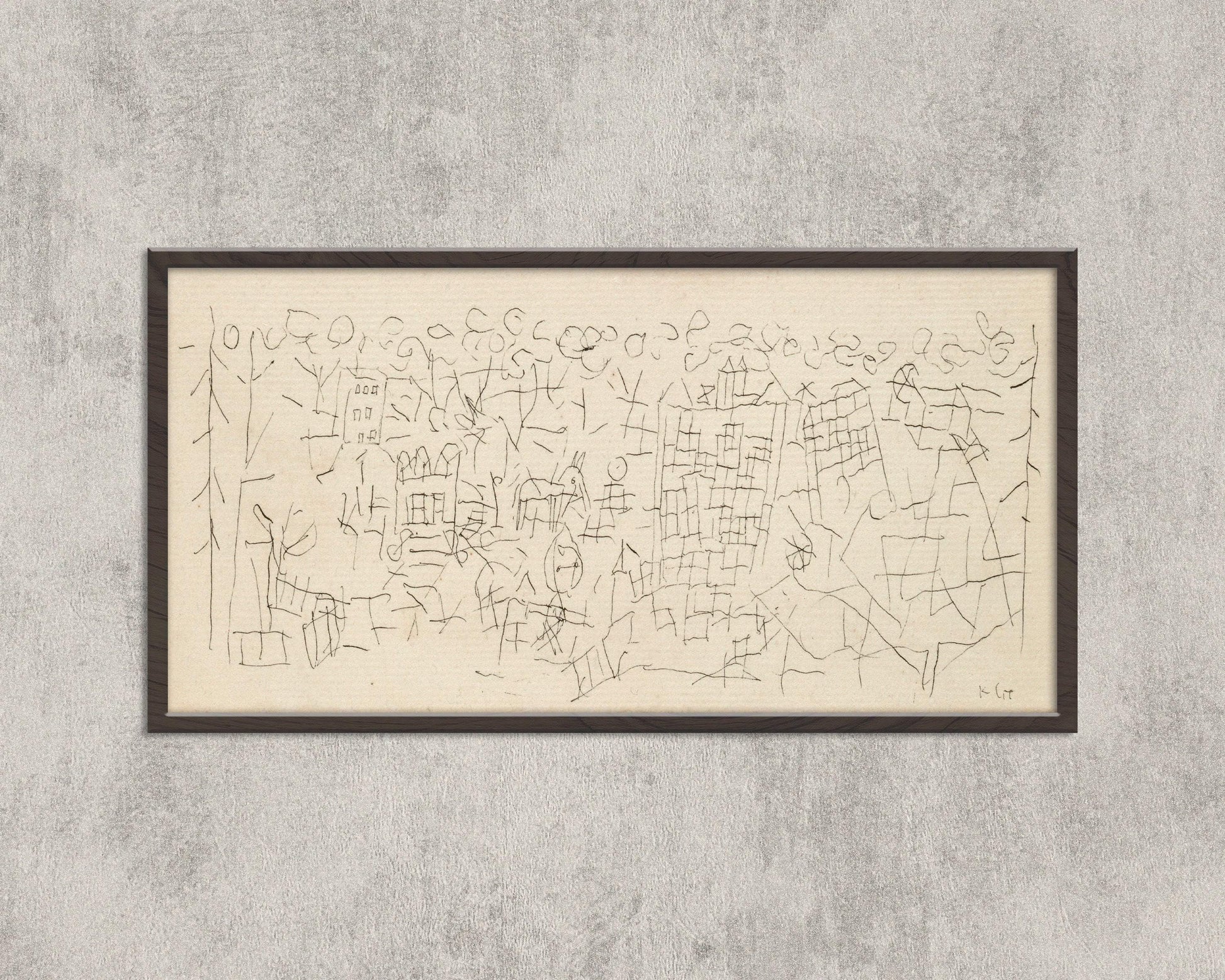Paul Klee 'About the Town' Print: Beige Abstract Panoramic Sketch Art (2x1)