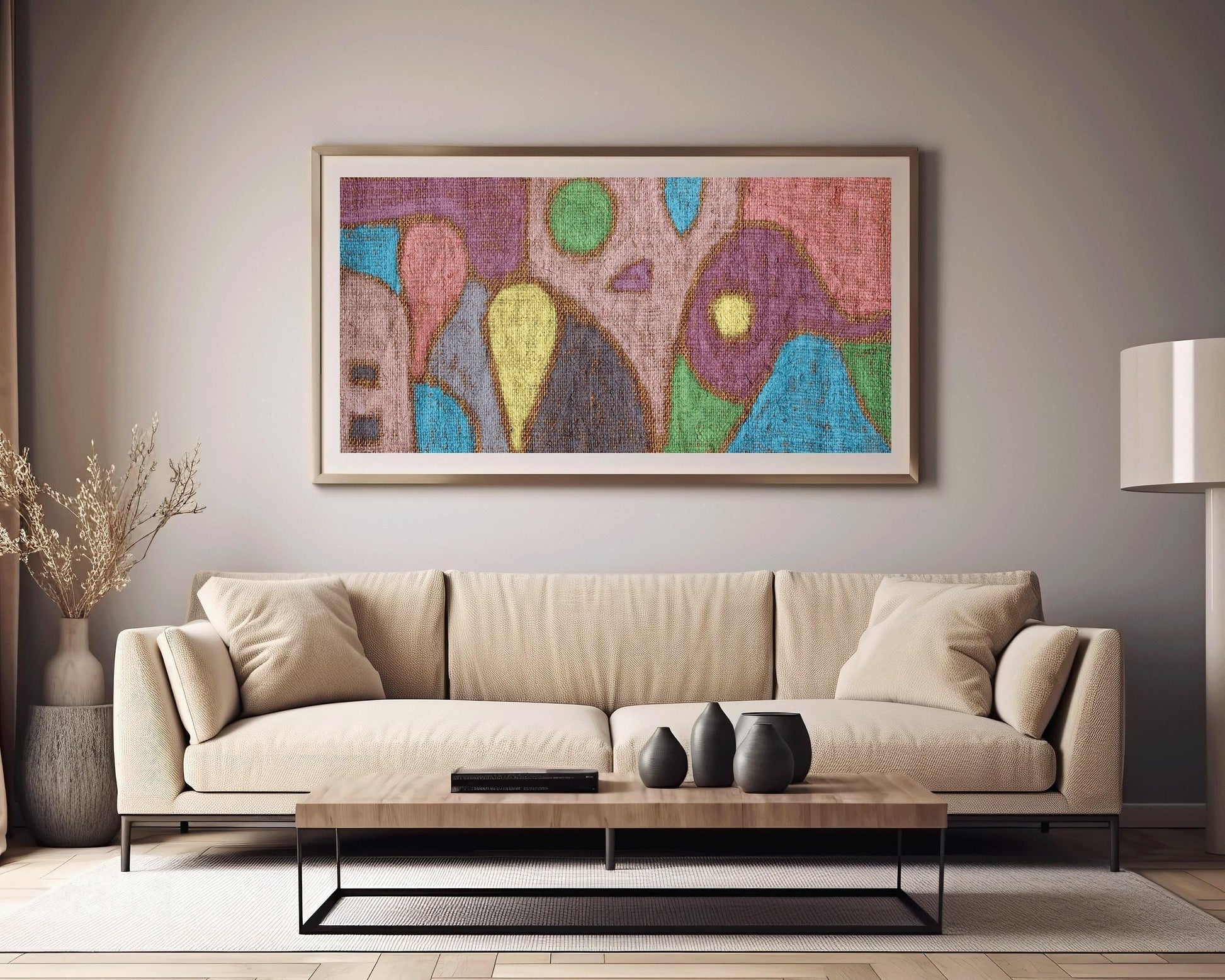 Paul Klee - Fruits doux | Art panoramique abstrait moderne et coloré (disponible encadré à la main ou non encadré) 2x1