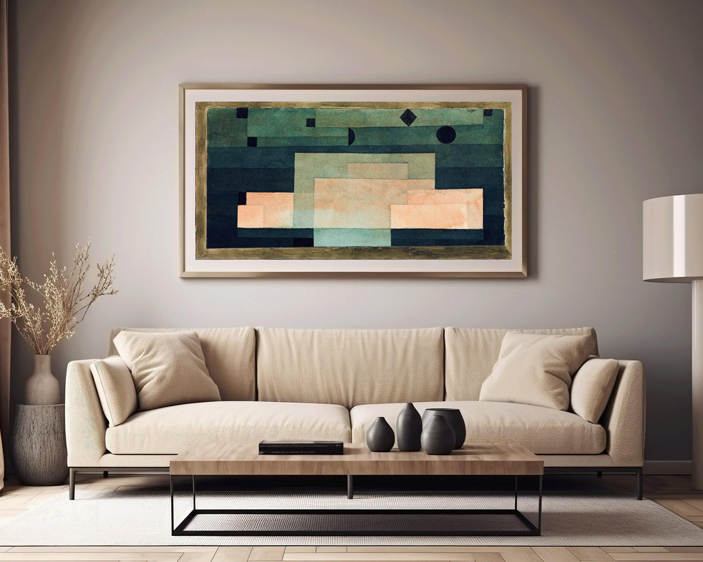 Estampe de Paul Klee : Le firmament au-dessus du temple, art panoramique abstrait (2x1)