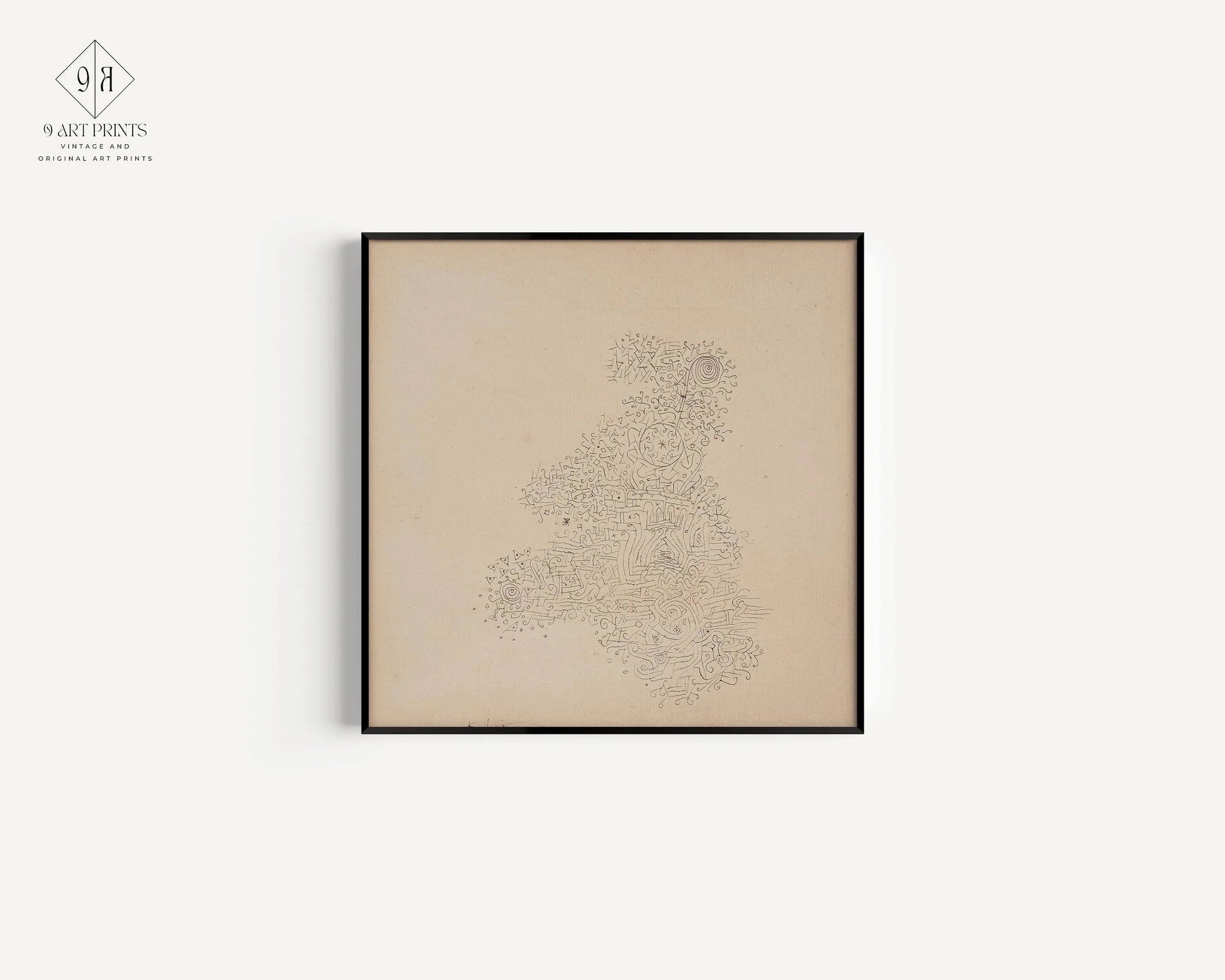 Estampe Paul Klee Rosenhag : Croquis beige et noir style moderne du milieu du siècle