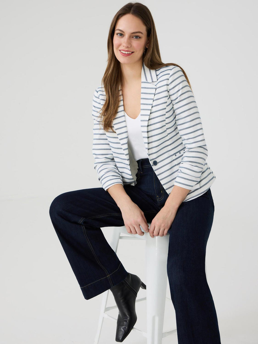 1-Button Striped Blazer