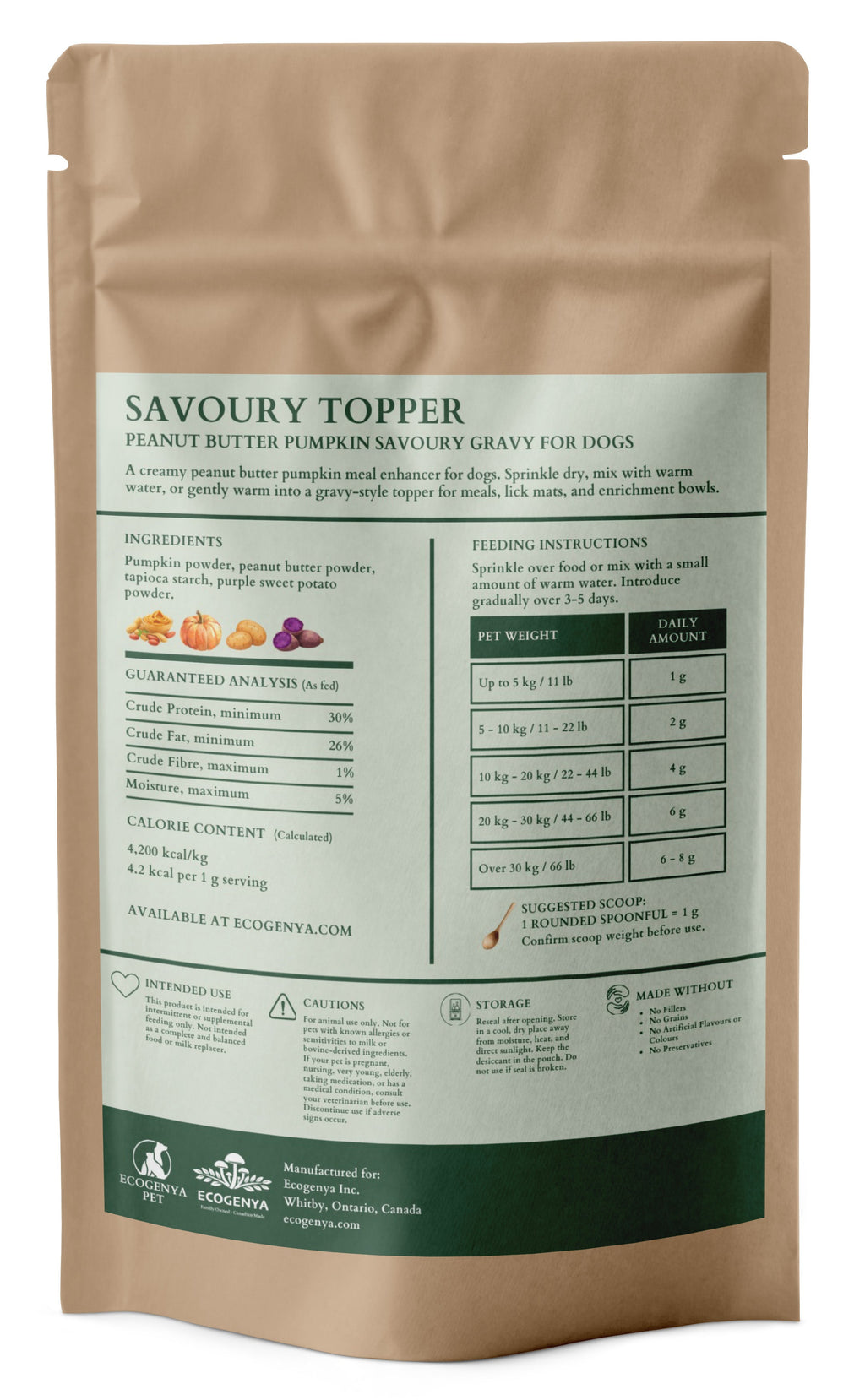 Ecogenya Savoury Topper Peanut Butter Pumpkin Gravy for Dogs — Xylitol-Free Meal Enhancer Powder, 100g–1kg