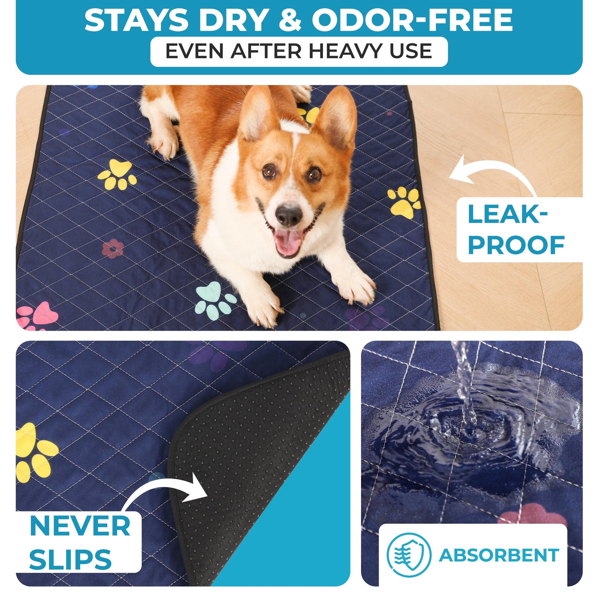 Coussinets lavables pour chiots - 45,7 x 61 cm, lot de 4. Super absorbants, étanches, à séchage rapide et réutilisables.
