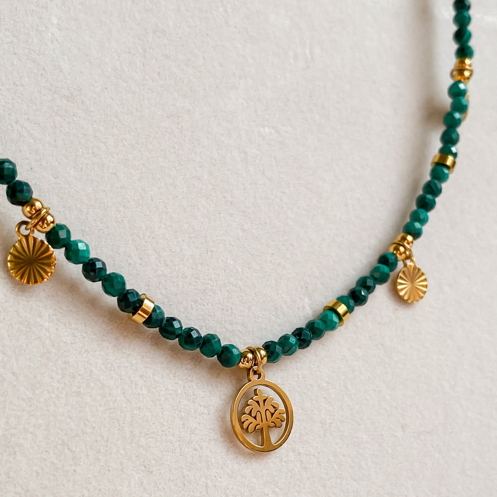 Collier en Malachite avec pendentif arbre de vie | DEMETER