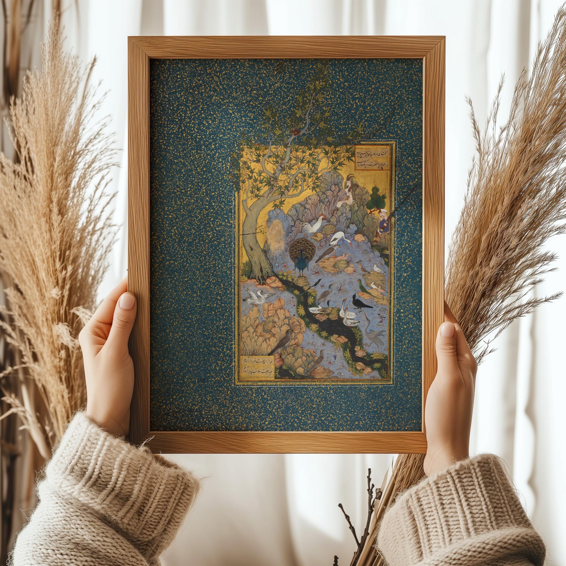 Estampe miniature persane : Mantiq al Tayir, XVIIe siècle, impression giclée